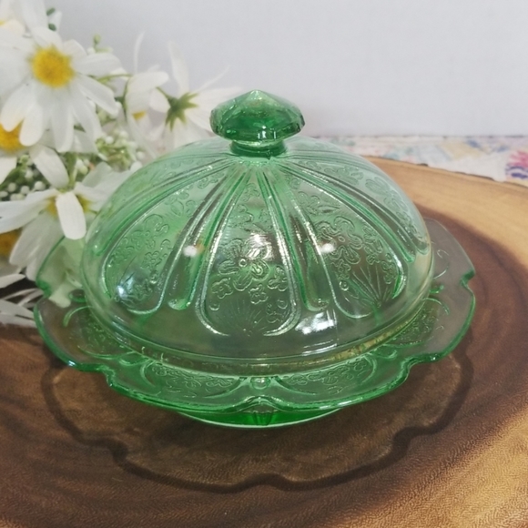 Vintage Other - Vibrant Emerald Cherry Blossom Butter Dish